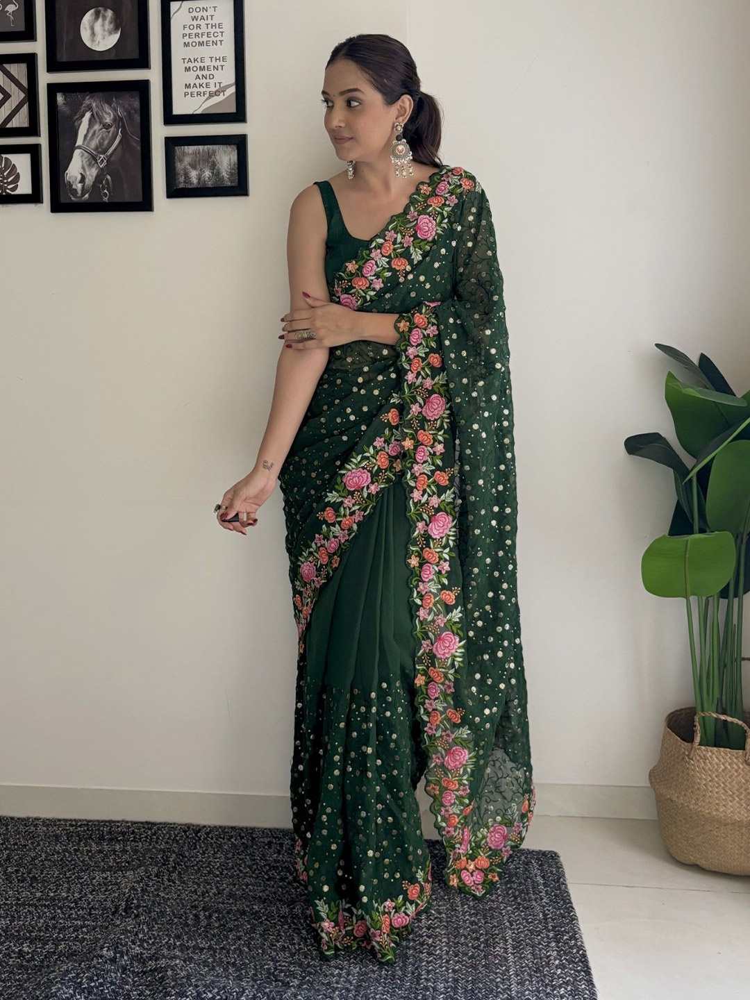 

LeeliPeeri Designer Floral Embroidered Saree, Green