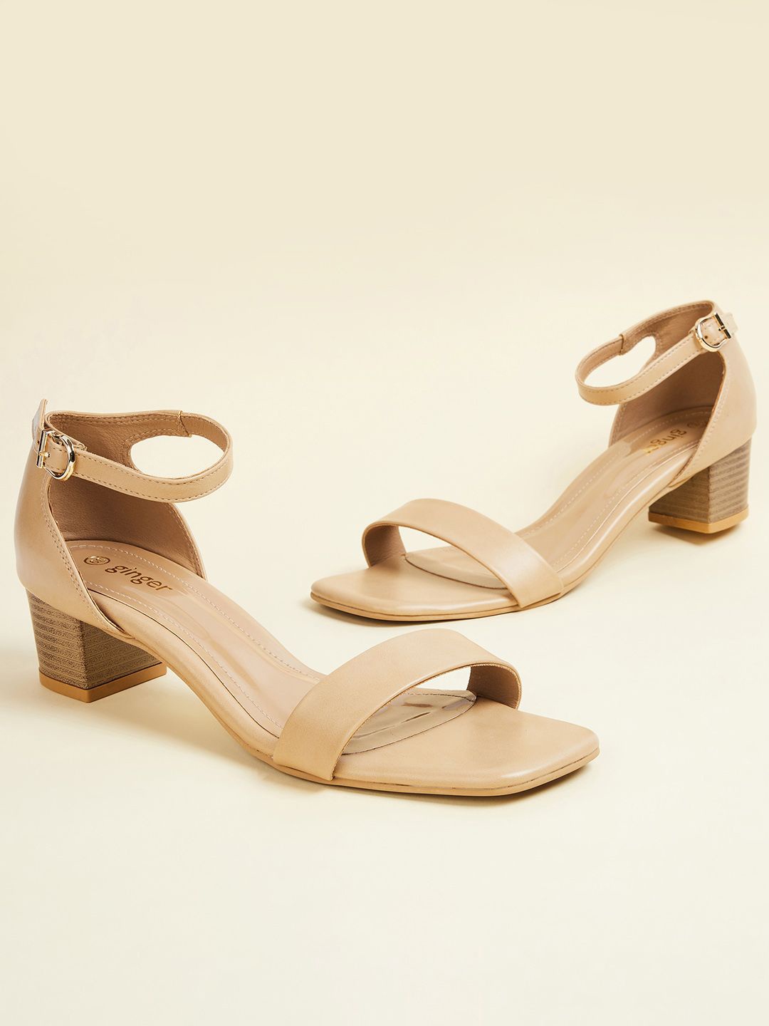 

Ginger by Lifestyle Women PU Block Sandals, Beige