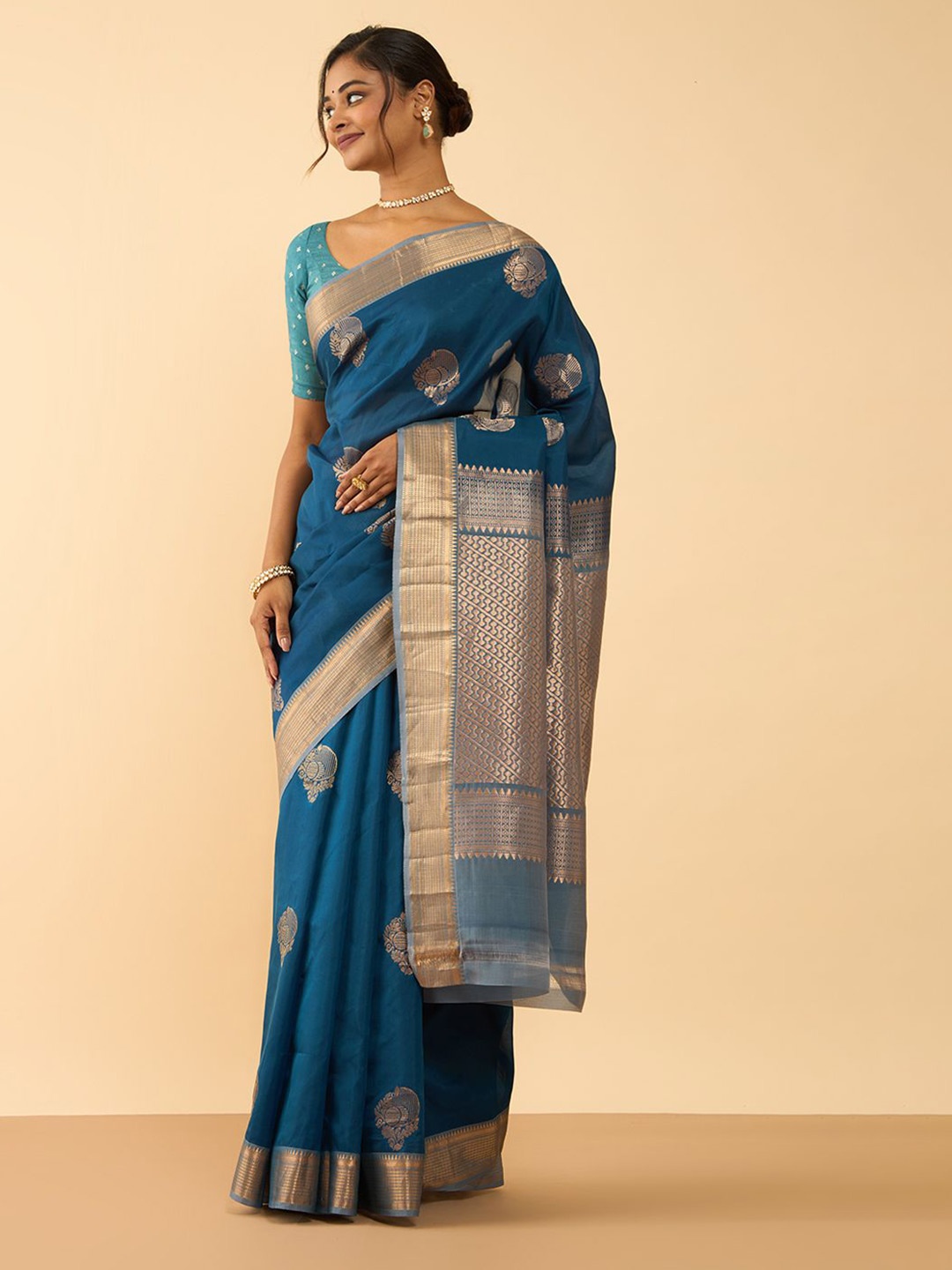 

Taneira Woven Design Zari Silk Blend Saree, Blue