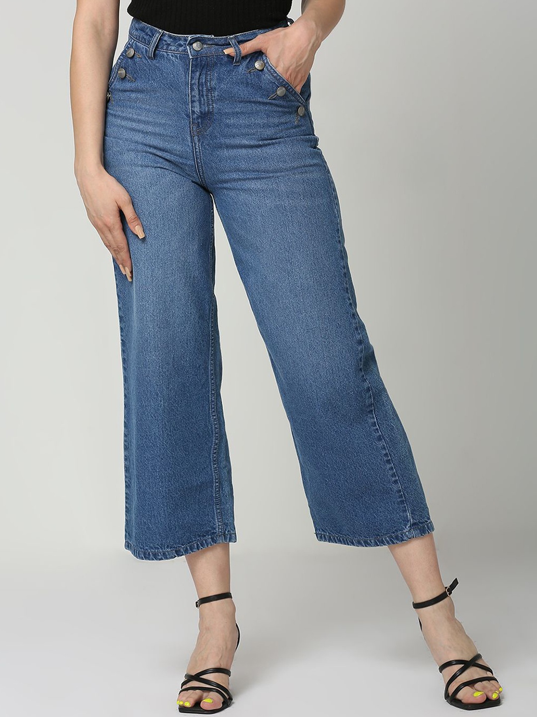 

HJ HASASI Women Comfort Wide Leg High-Rise Cotton Jeans, Blue