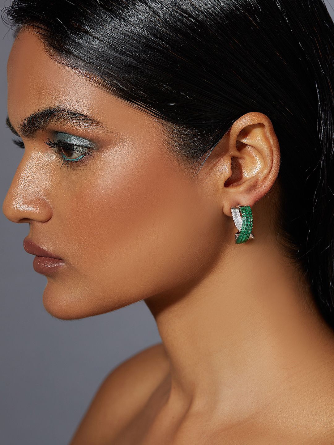 

MISS JO Foliage Twist 92.5 Sterling Silver Rhodium-Plated CZ Studded Hoop Earrings
