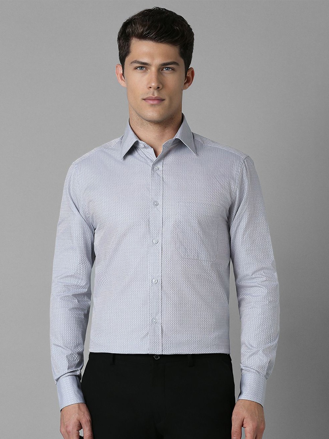 

Louis Philippe Men Classic Spread Collar Geometric Printed Cotton Formal Shirt, Grey