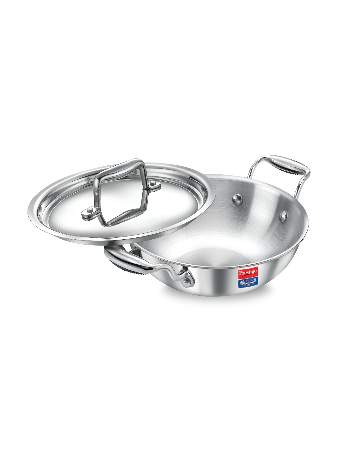 

Prestige Silver Toned Thick Gauge Tri Ply Stainless Steel Kadhai With Lid- 2.1 L