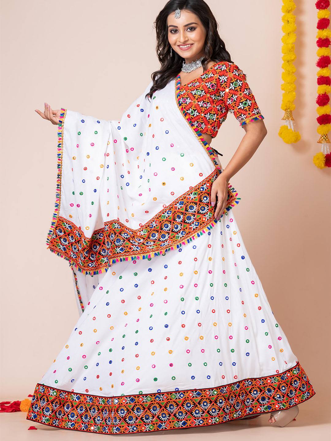 

Roykals Embroidered Semi-Stitched Lehenga & Unstitched Blouse With Dupatta, White