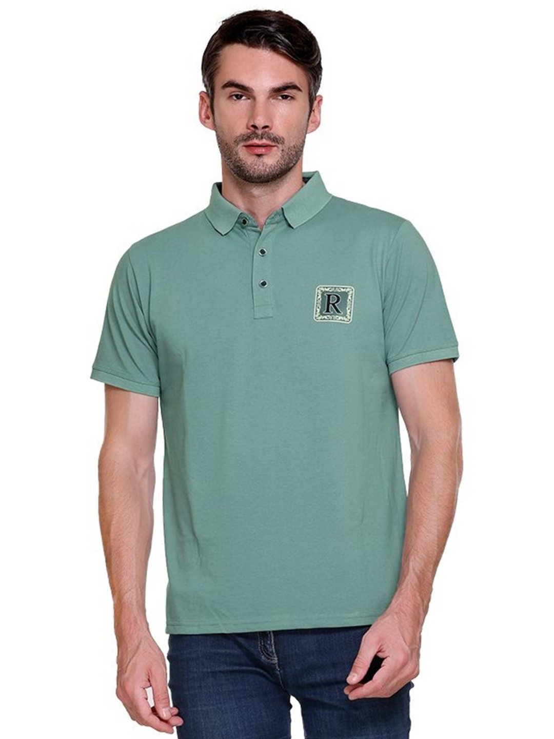 

ARRAY Men Solid Polo Collar Cotton T-Shirt, Green
