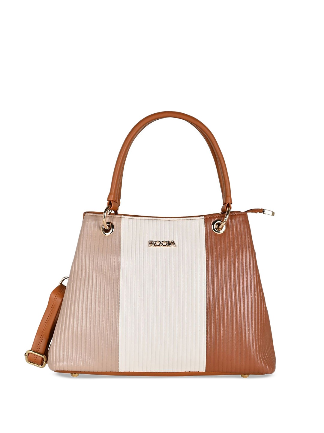 

Rocia Colourblocked PU Structured Handheld Bag, Tan