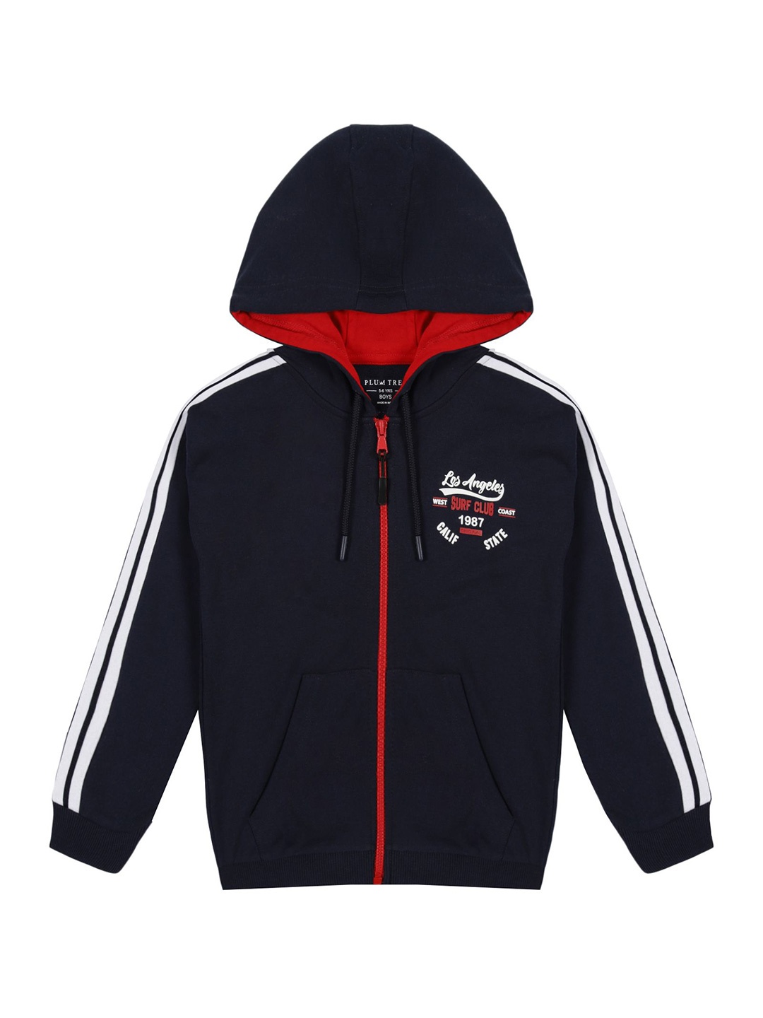 

PLUM TREE Boys Solid Hooded Pure Cotton Sweatshirt, Navy blue