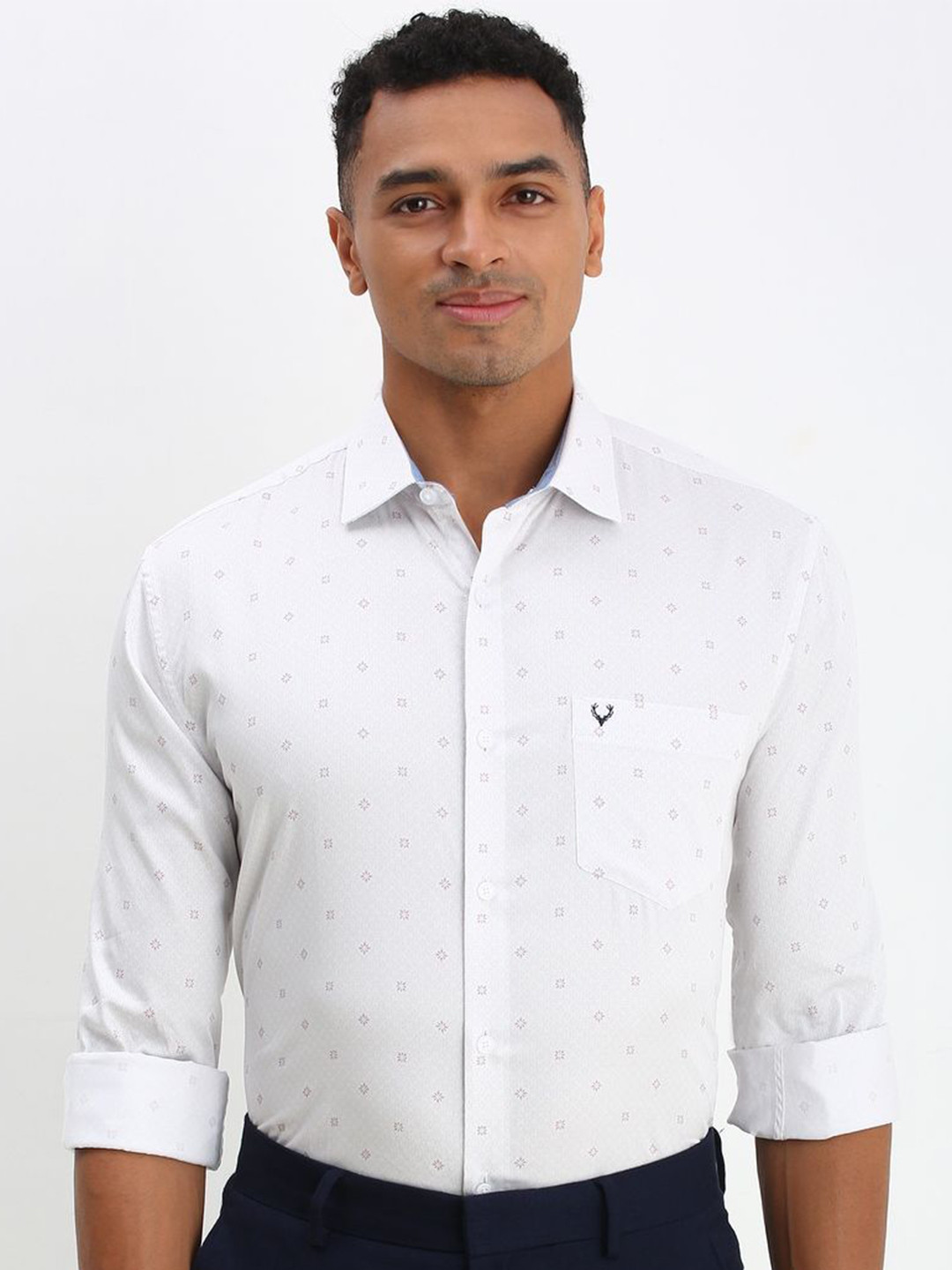 

Allen Solly Men Spread Collar Micro Ditsy Printed Cotton Slim Fit Formal Shirt, White
