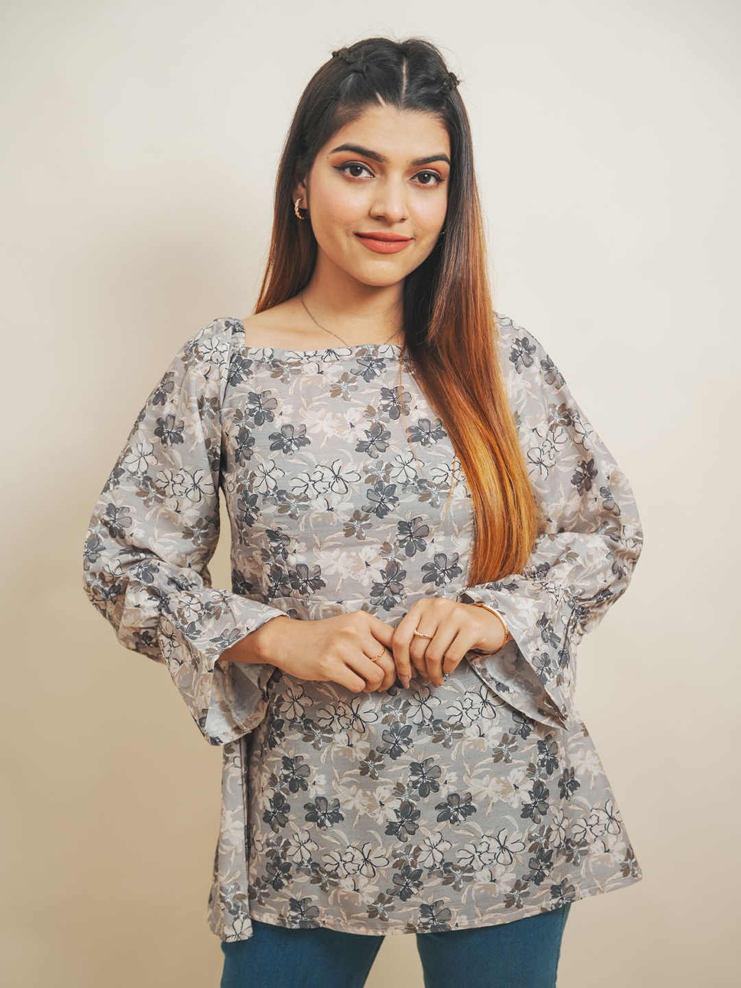 

GO BOUJEE Floral Print Top, Grey