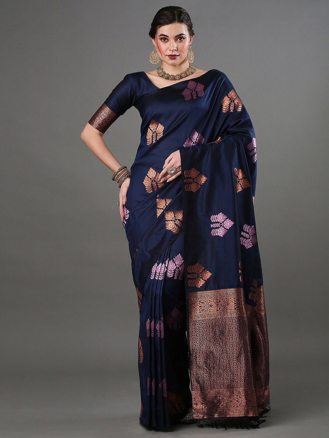 

QENY Woven Design Zari Banarasi Saree, Blue