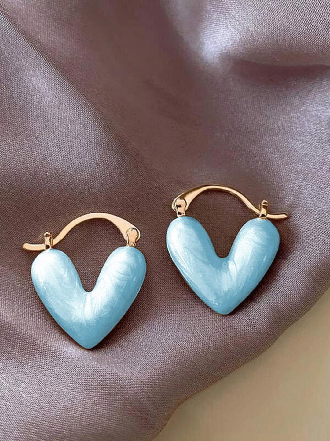 

Krelin Stainless Steel Gold-Plated Heart Shaped Antique Hoop Earrings, Blue