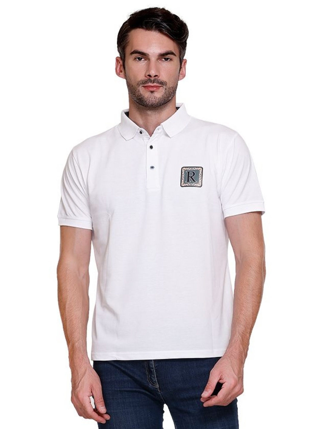 

ARRAY Men Solid Polo Collar Cotton T-Shirt, White