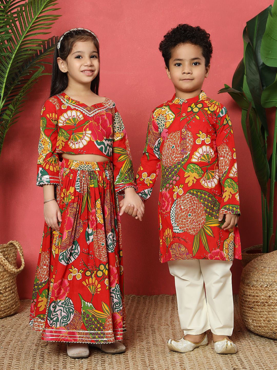 

Readiprint Girls Printed Cotton Ready to Wear Lehenga & Blouse, Red