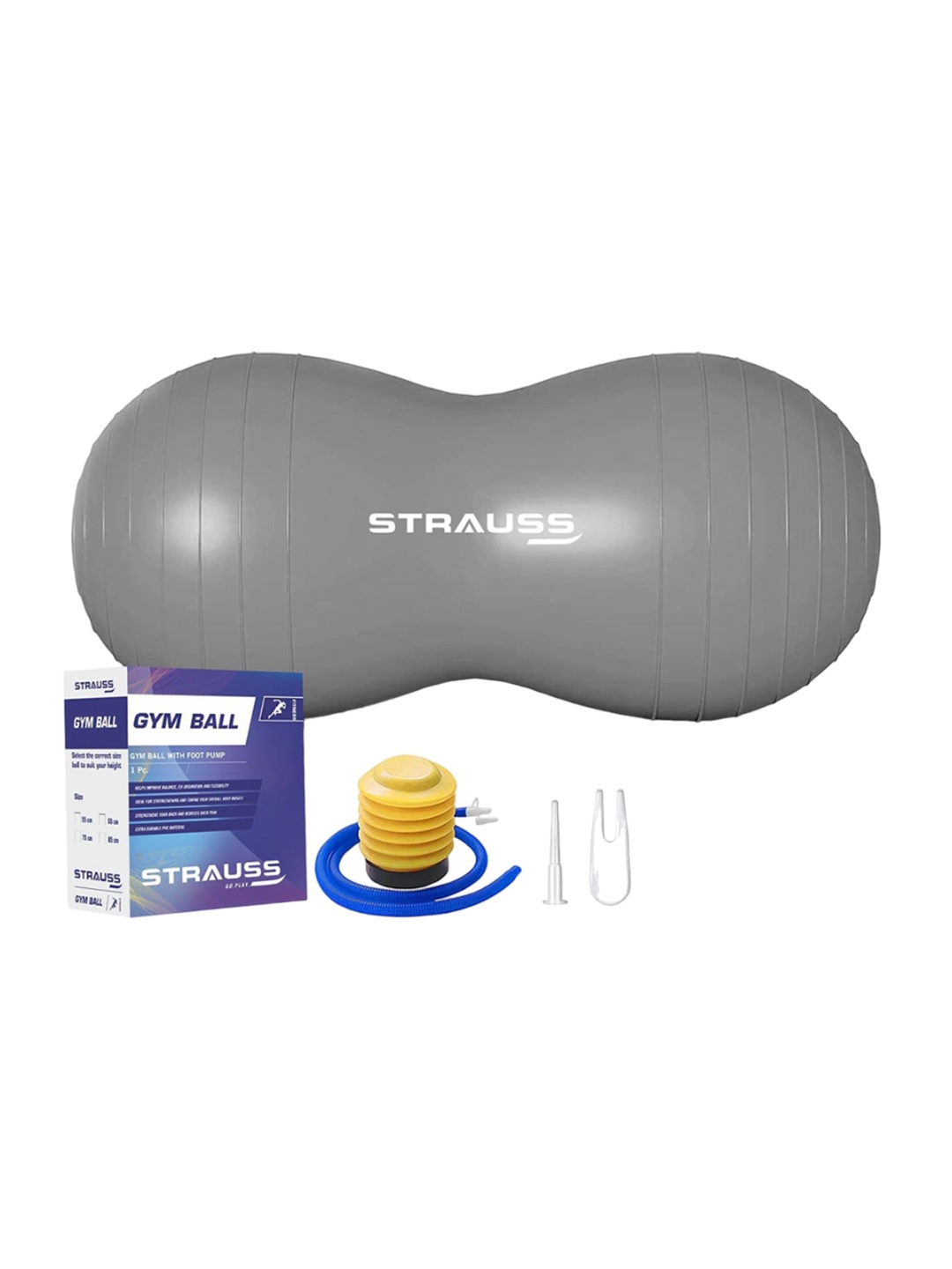 

STRAUSS Peanut Shape Anti-Burst Gym Ball With Foot Pump, Grey