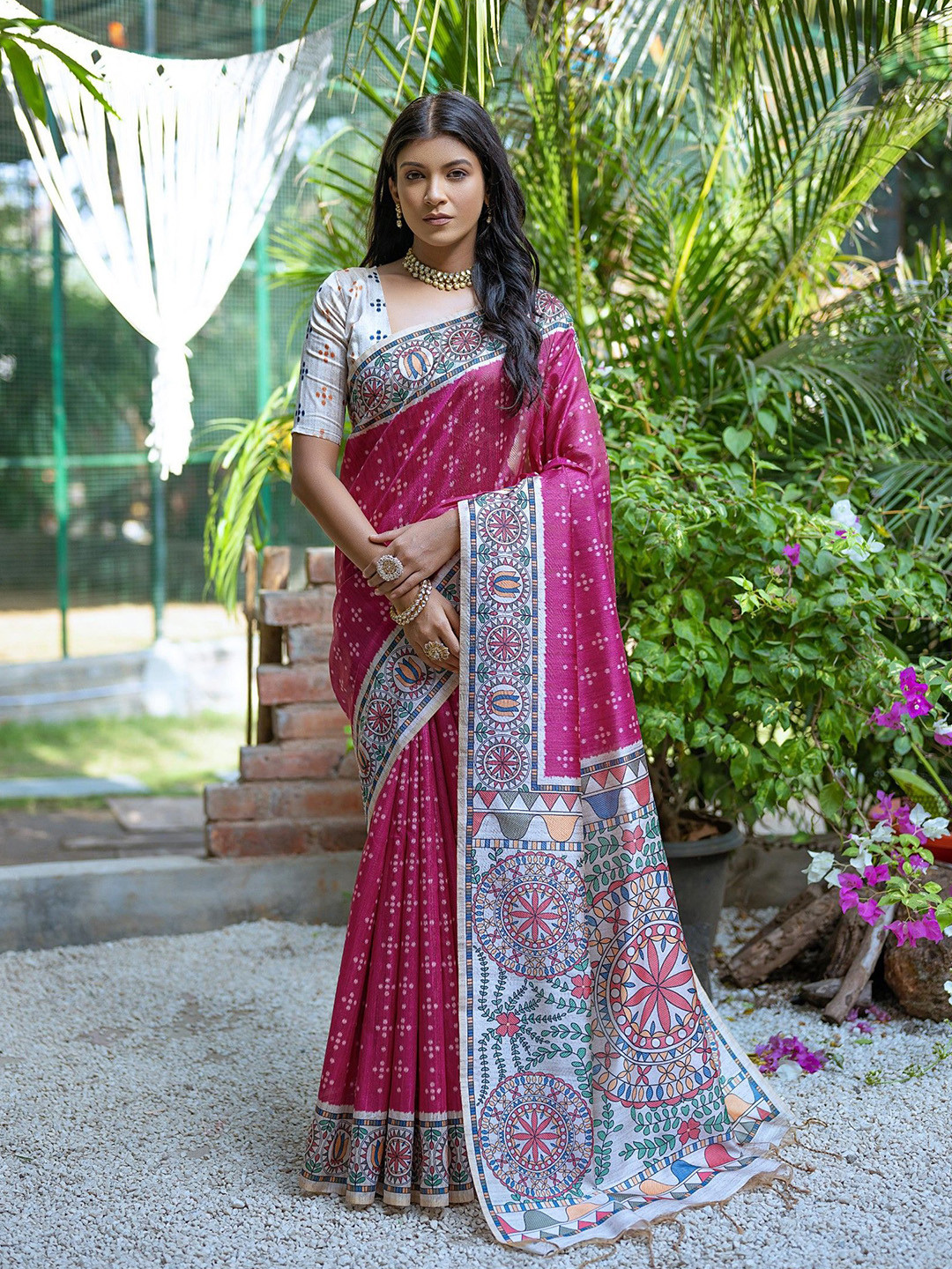 

LeeliPeeri Designer Ethnic Motifs Tussar Saree, Pink