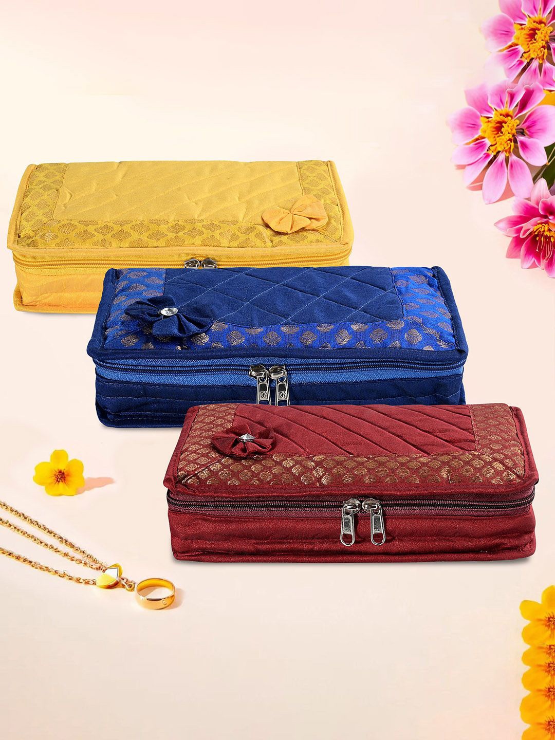 

Kuber Industries Yellow & Maroon 3 Pieces Jewellery Organisers