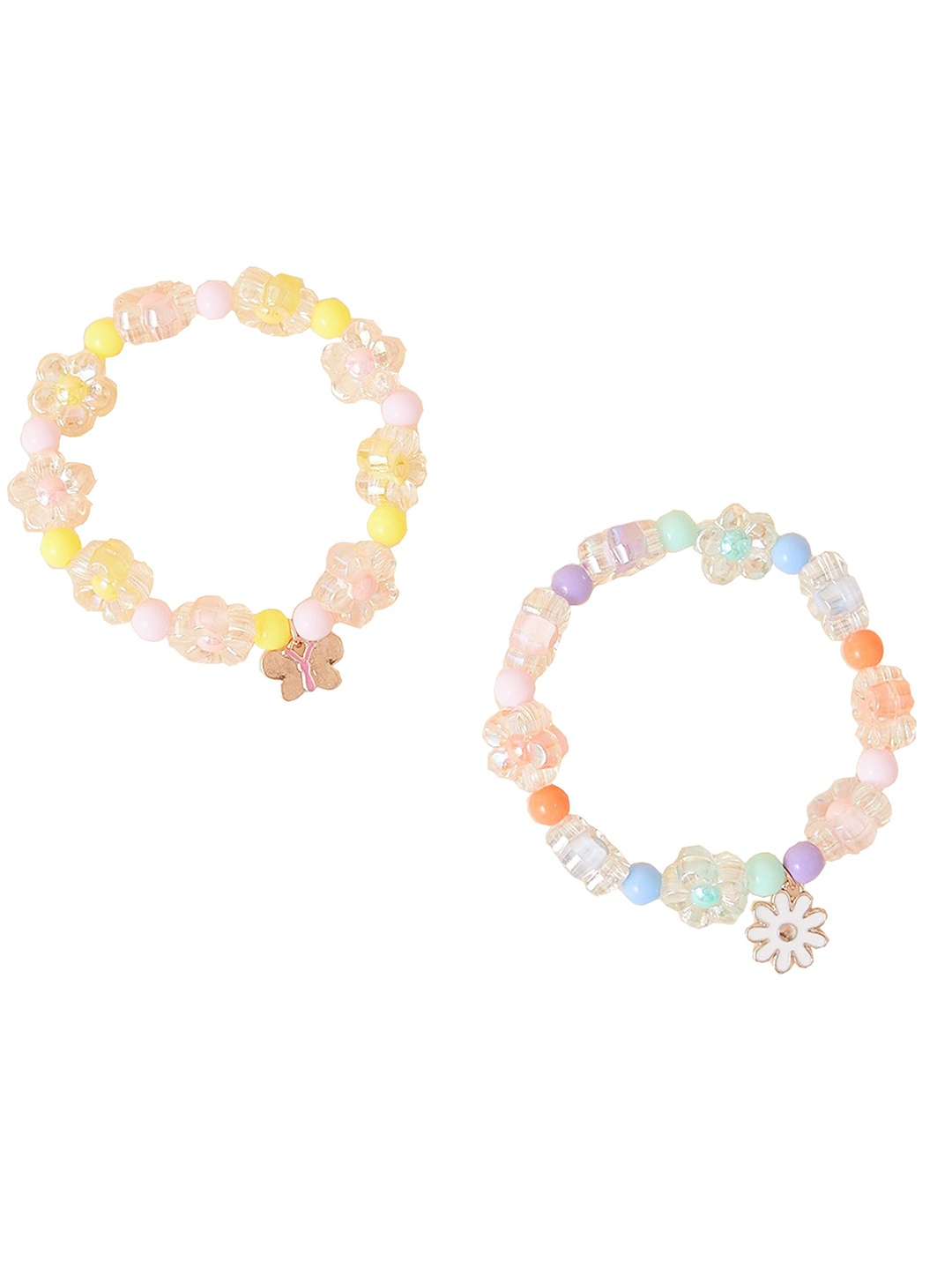 

Accessorize Girls Set Of 2 Beaded Flower Elasticated Bracelet, Peach