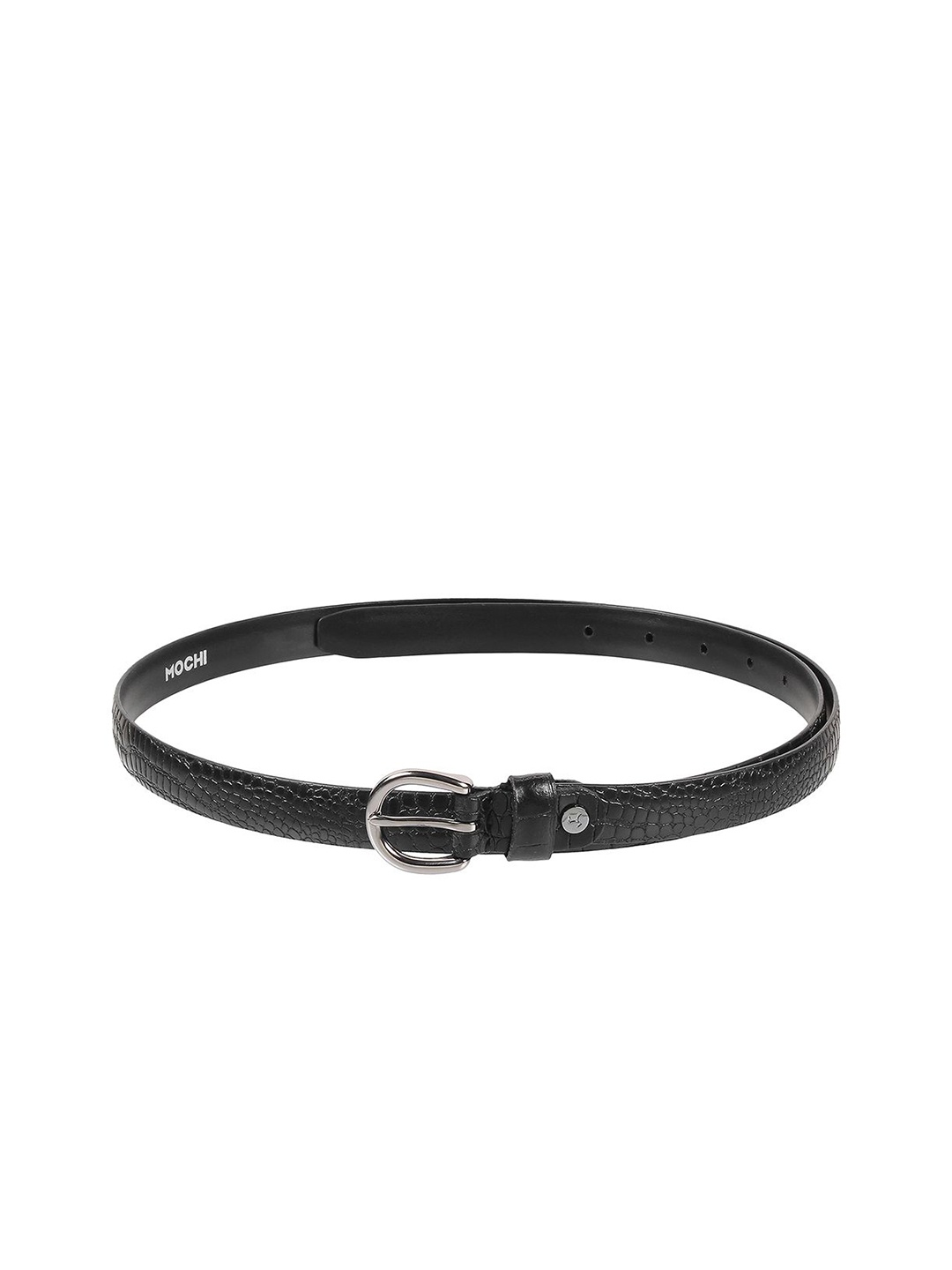 

Mochi Women Textured Tang Closure Leather Belt, Black