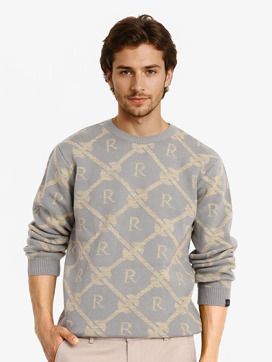 

RARE RABBIT Men Typography Pullover, Grey