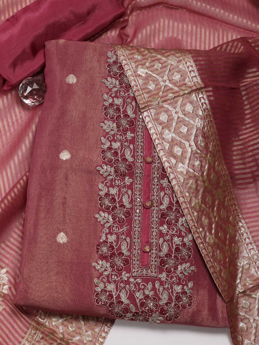 

Meena Bazaar Thread Work Unstitched Dress Material, Pink