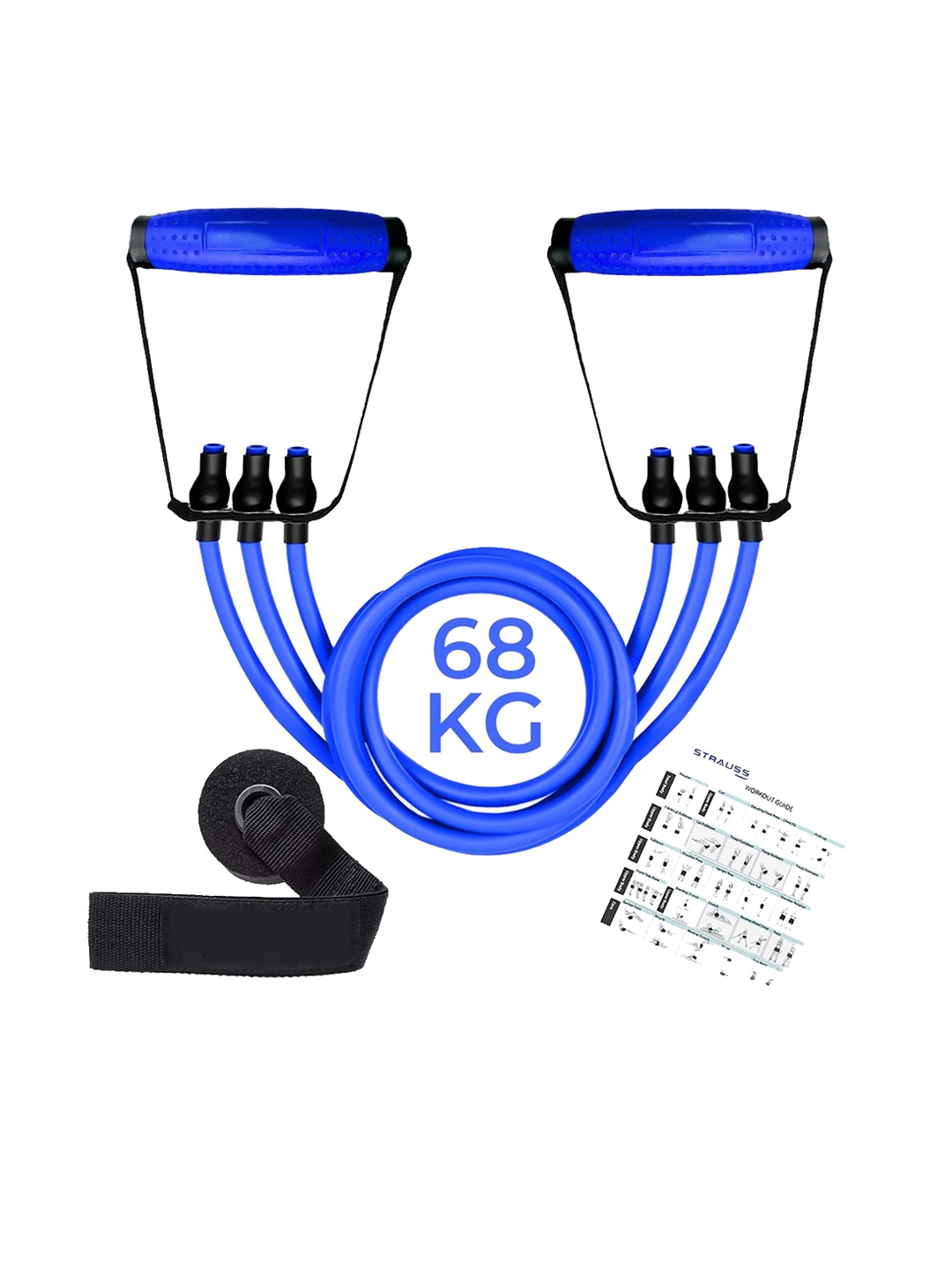 

STRAUSS Triple Resistance Tube With Handles & Door Knob, Blue