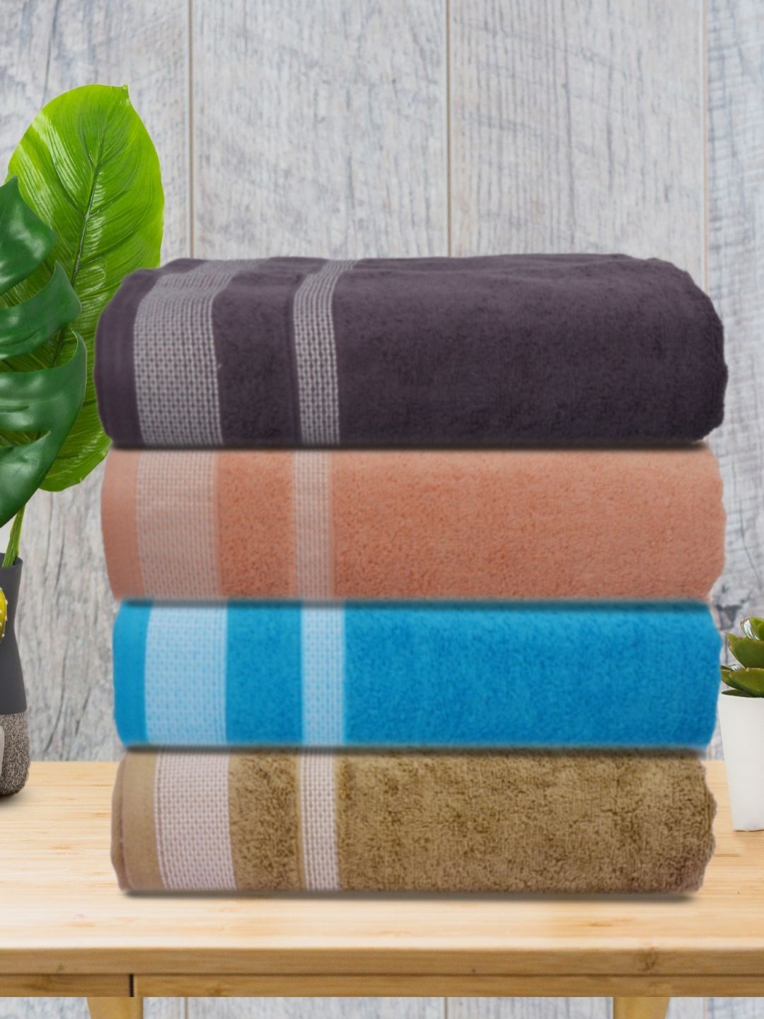 

Aura Grey & Blue 4 Pieces Striped Cotton 400 GSM Bath Towels