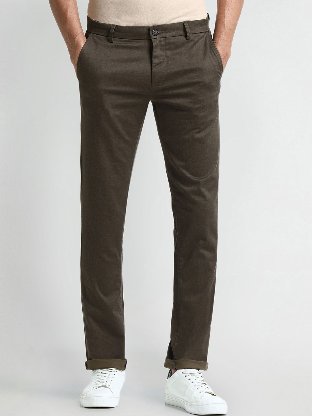 

Arrow Sport Men Solid Slim Fit Chinos Trousers, Brown