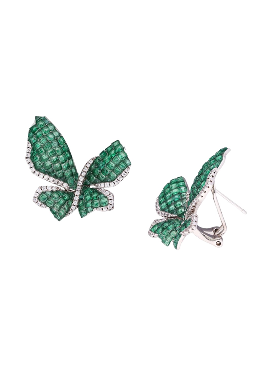 

MISS JO Mystical 92.5 Sterling Silver Rhodium-Plated Cubic Zirconia Butterfly Studs, Green