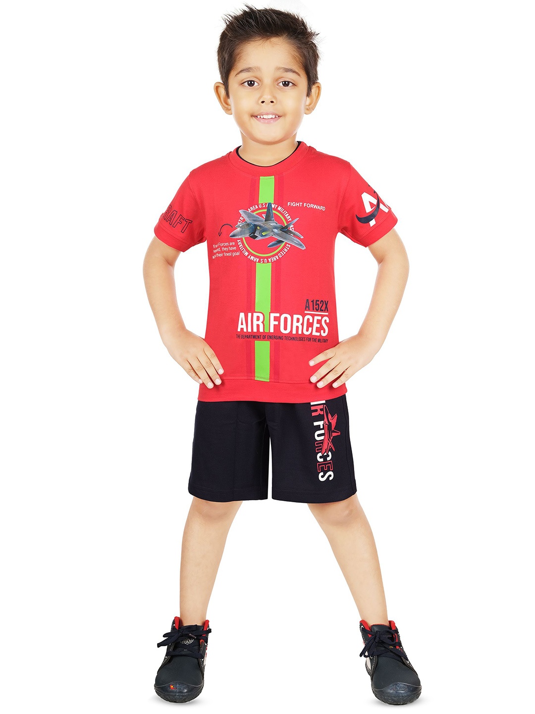 

BAESD Boys Printed Pure Cotton T-shirt With Shorts, Red