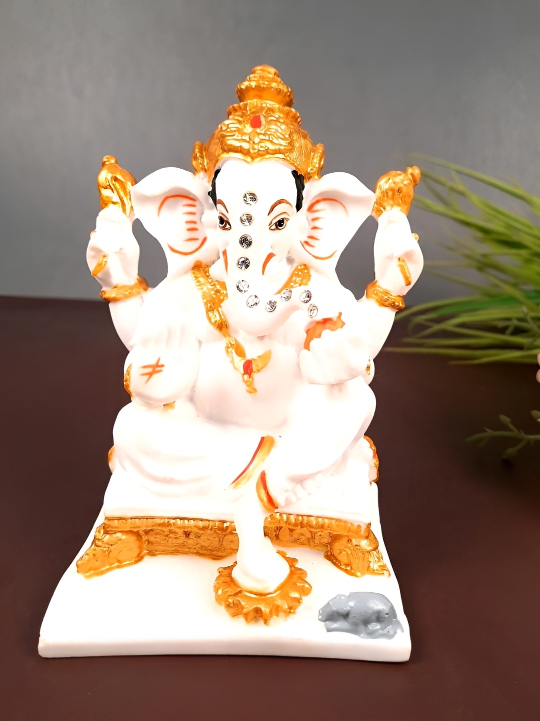 

apka mart White & Yellow Ganesh Religious Idol Showpiece
