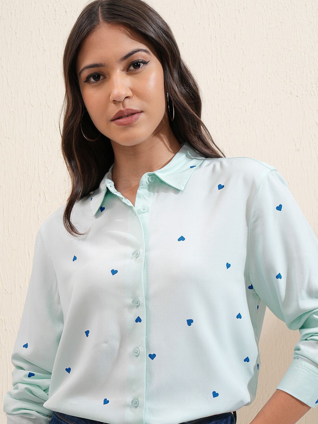 

Tokyo Talkies Women Printed Buttondown Regular Fit Shirt, Blue