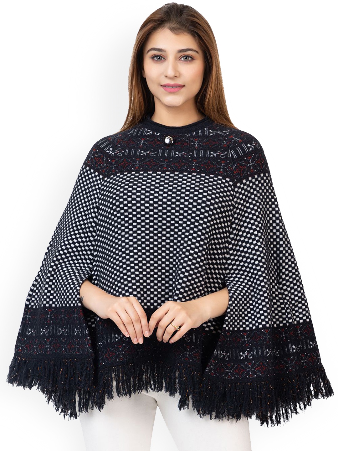 

TWENTY ME Women Woollen Lightweight Poncho Jacket, Black