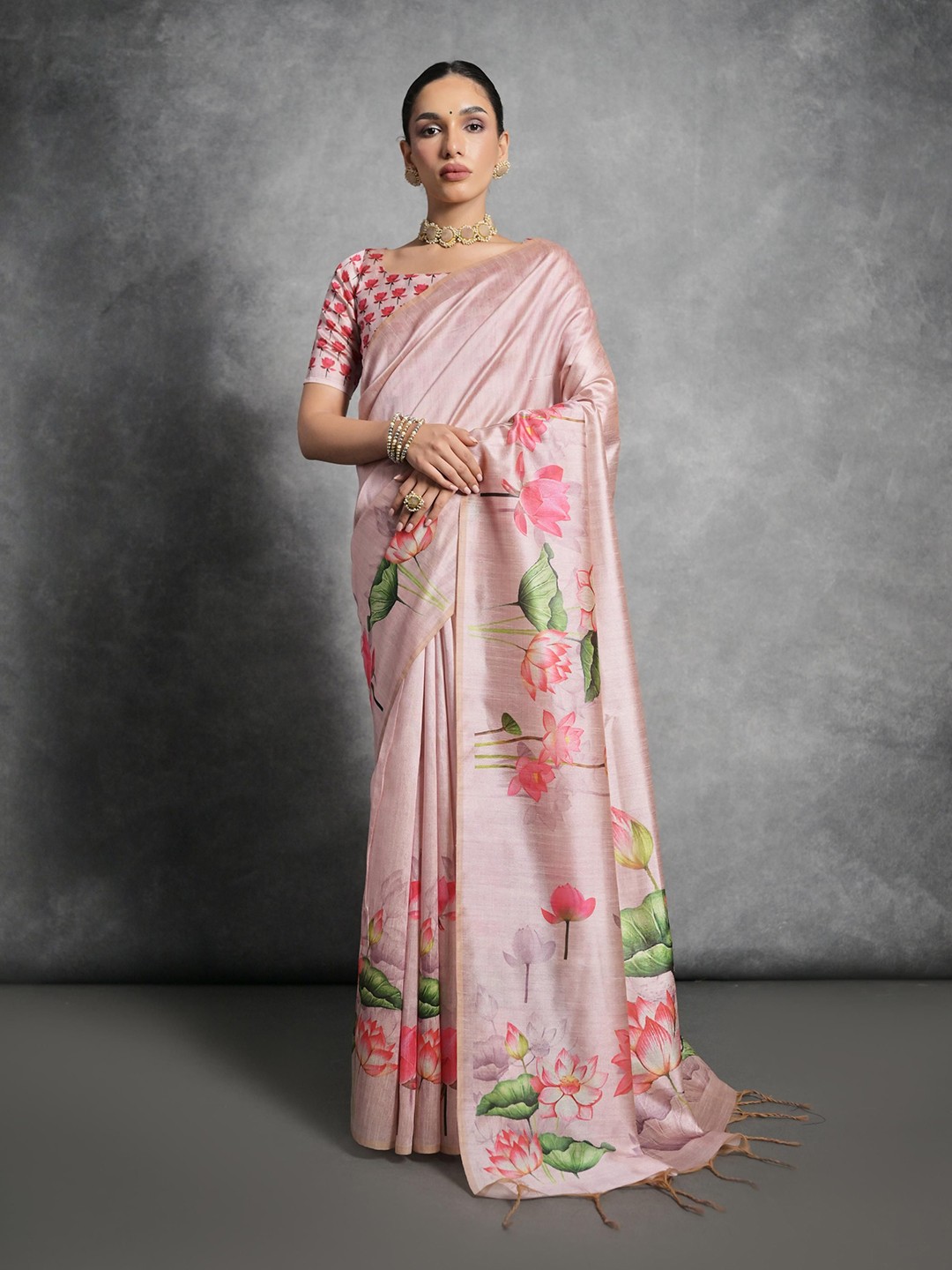 

LeeliPeeri Designer Silk Blend Tussar Saree, Pink