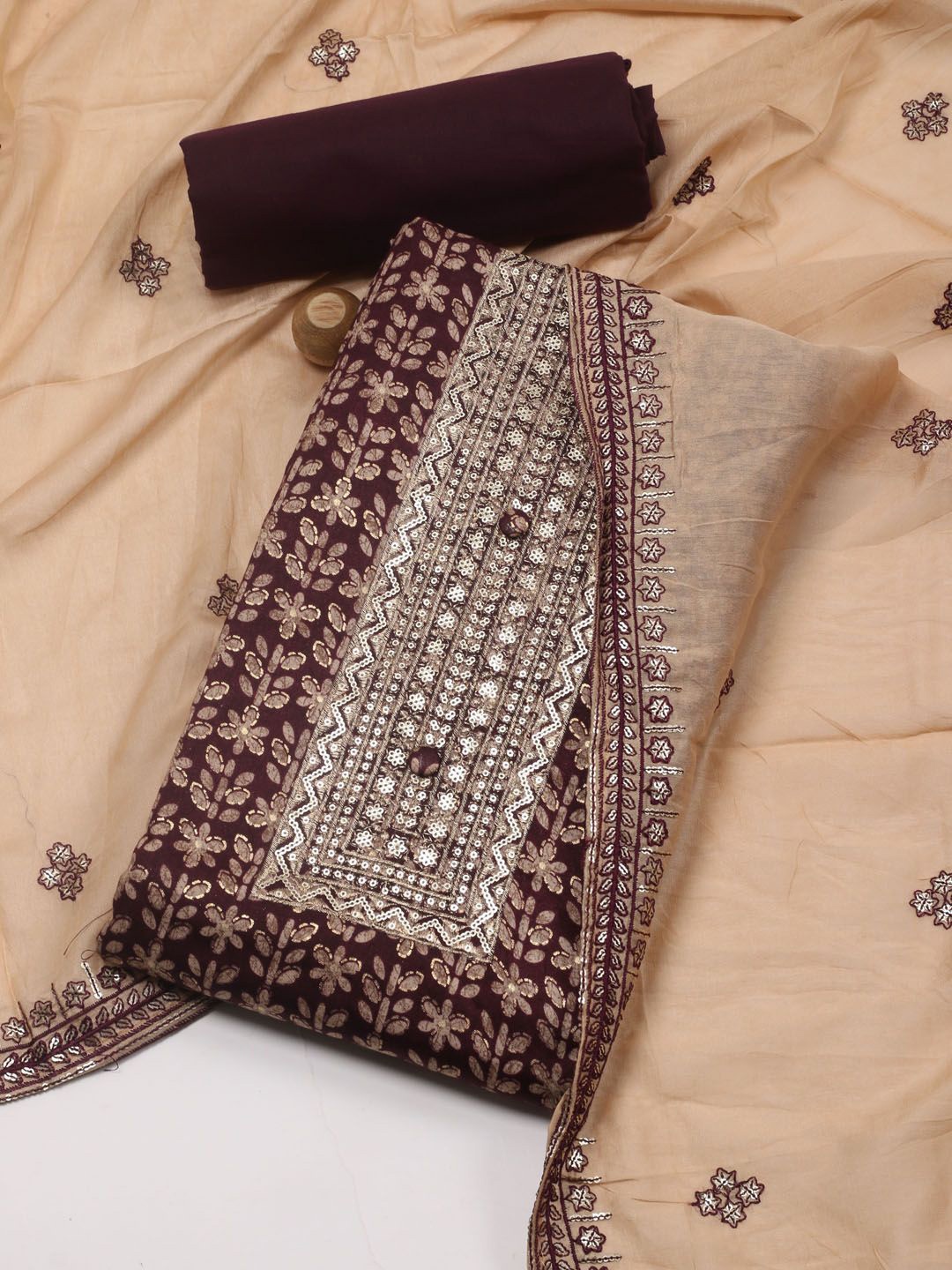 

Meena Bazaar Sequinned Floral Printed Unstitched Dress Material, Burgundy