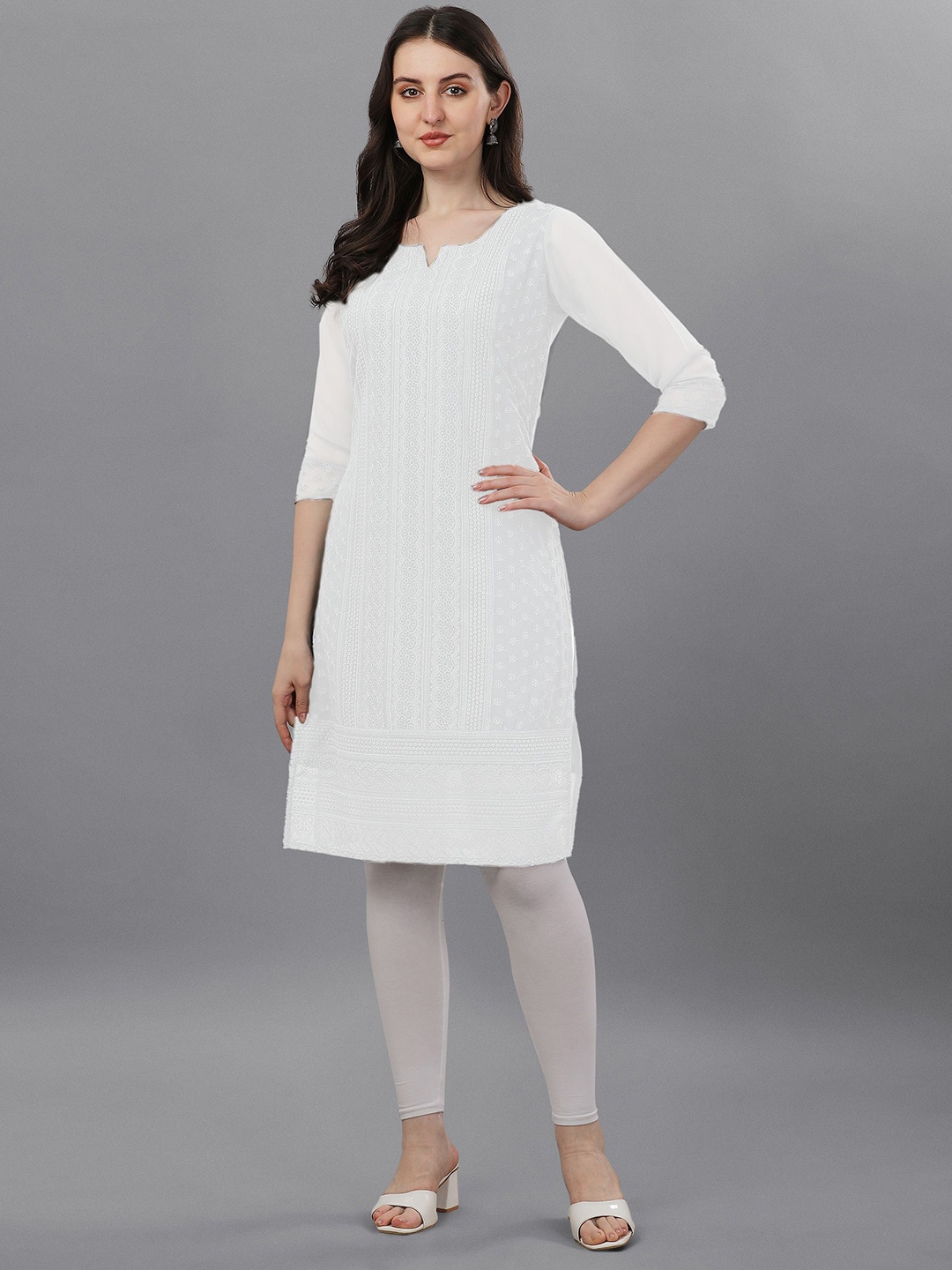 

KALINI Ethnic Motifs Embroidered Chikankari Kurta, White
