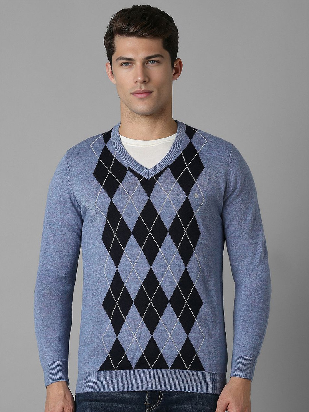 

Louis Philippe Men Printed Pullover, Blue
