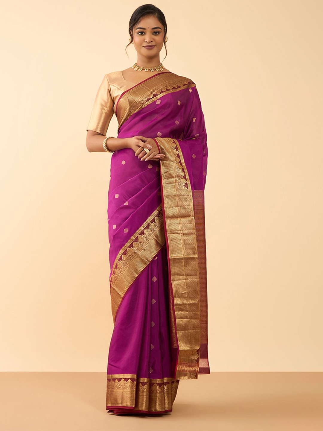 

Taneira Woven Design Zari Silk Blend Saree, Pink