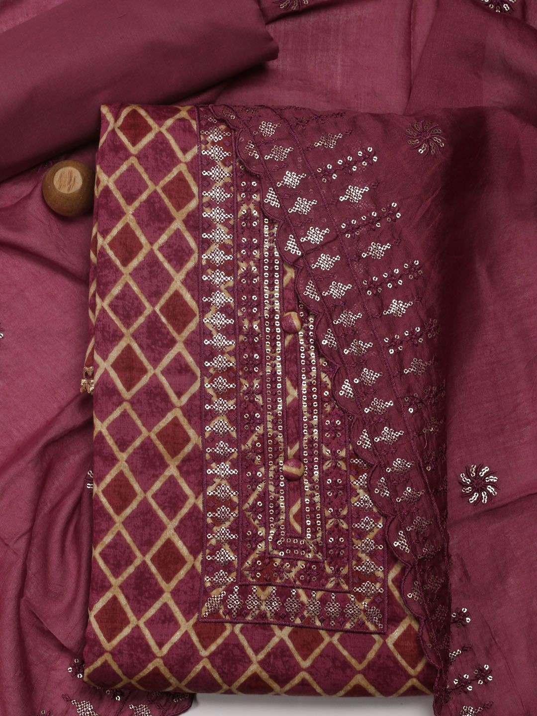 

Meena Bazaar Geometric Printed Sequinned Unstitched Dress Material, Pink