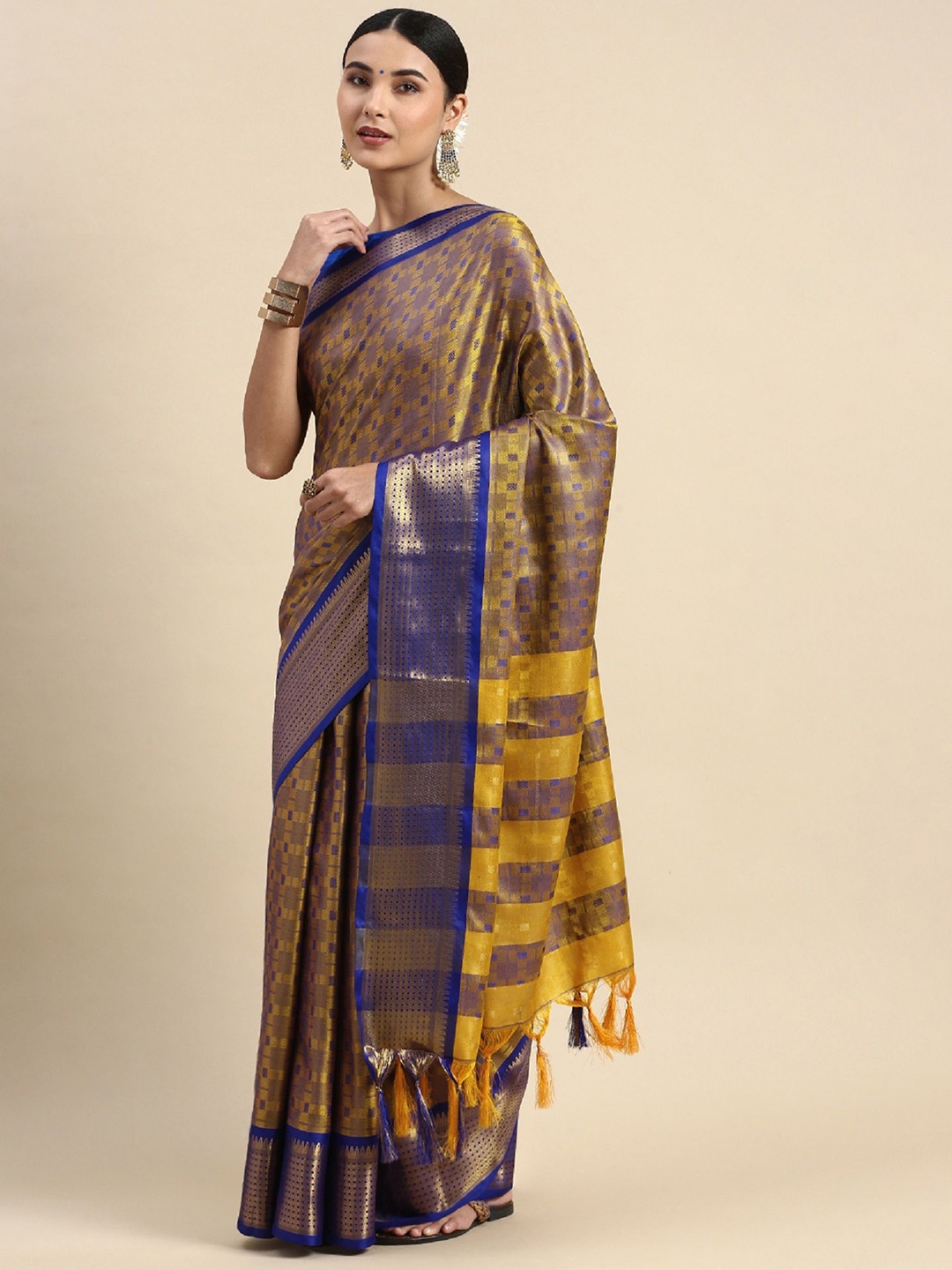 

Aika Woven Design Saree With Zari Border, Yellow