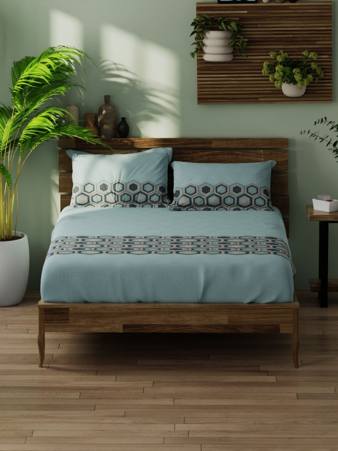 

BIANCA Black & Blue Geometric 180 TC Pure Cotton King Bedsheet with 2 Pillow Covers