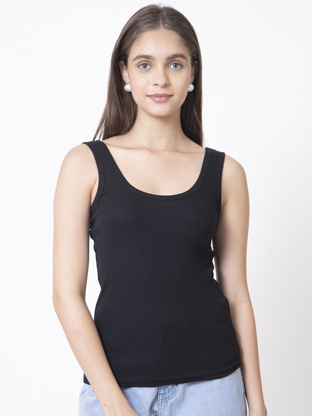 

AVYAY Pack Of 2 Pure Cotton Non-Padded Camisoles, Black