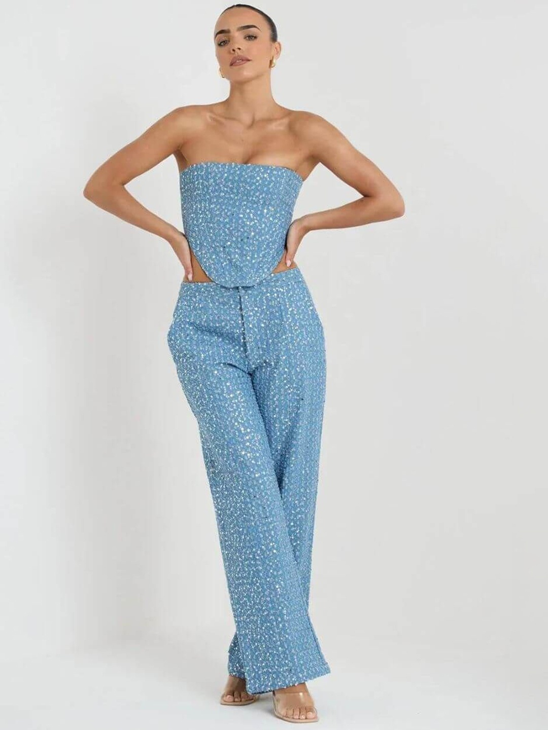 

FancyPants Lisa Embellished Sleeveless Denim Top & Trouser, Blue