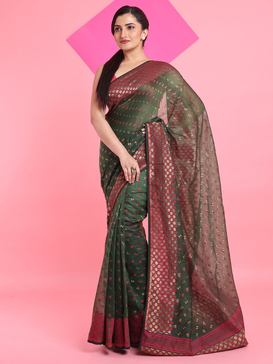 

Arhi Woven Design Jamdani Saree, Green