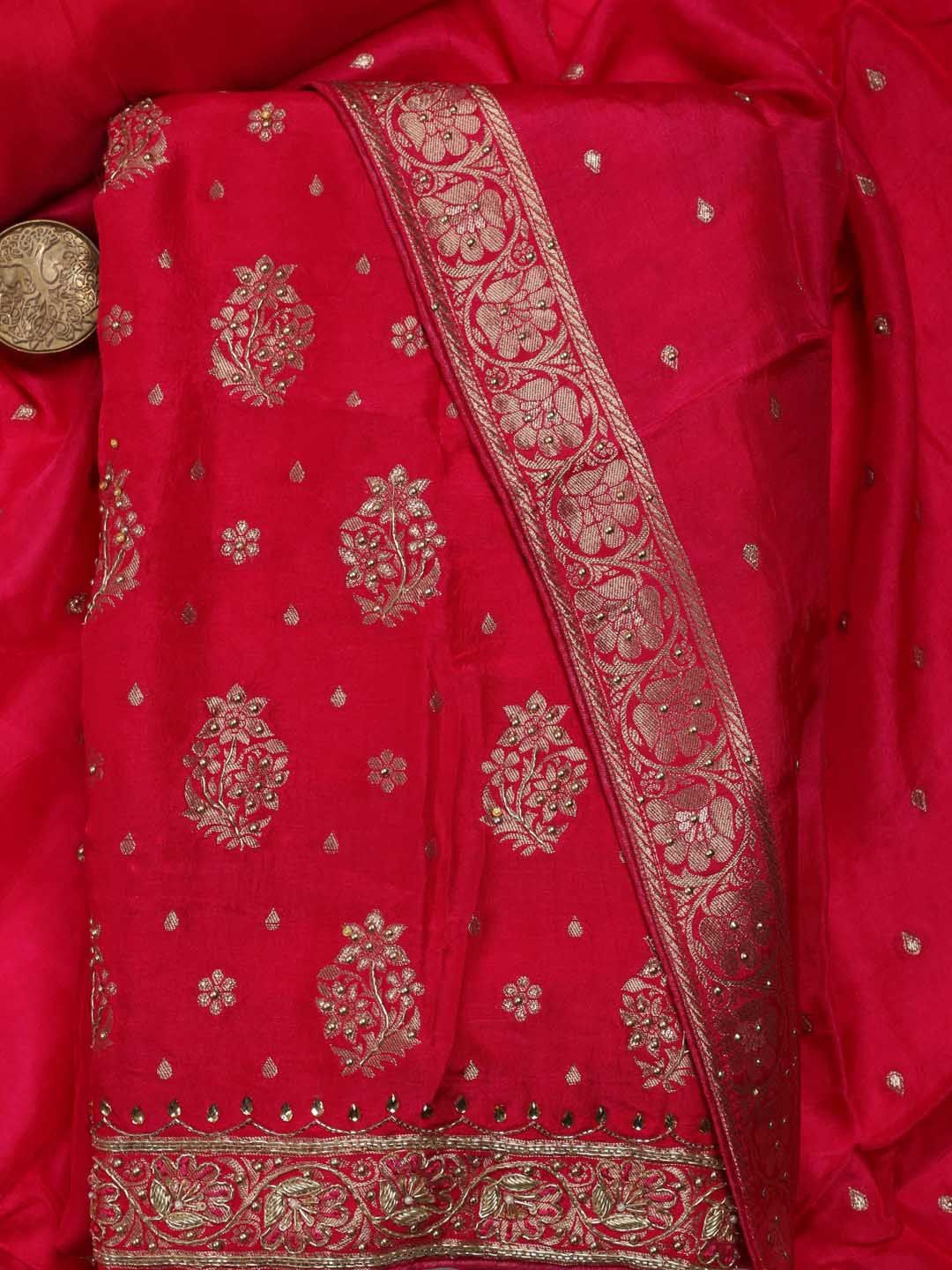 

Meena Bazaar Floral Printed Beads & Stones Unstitched Dress Material, Pink