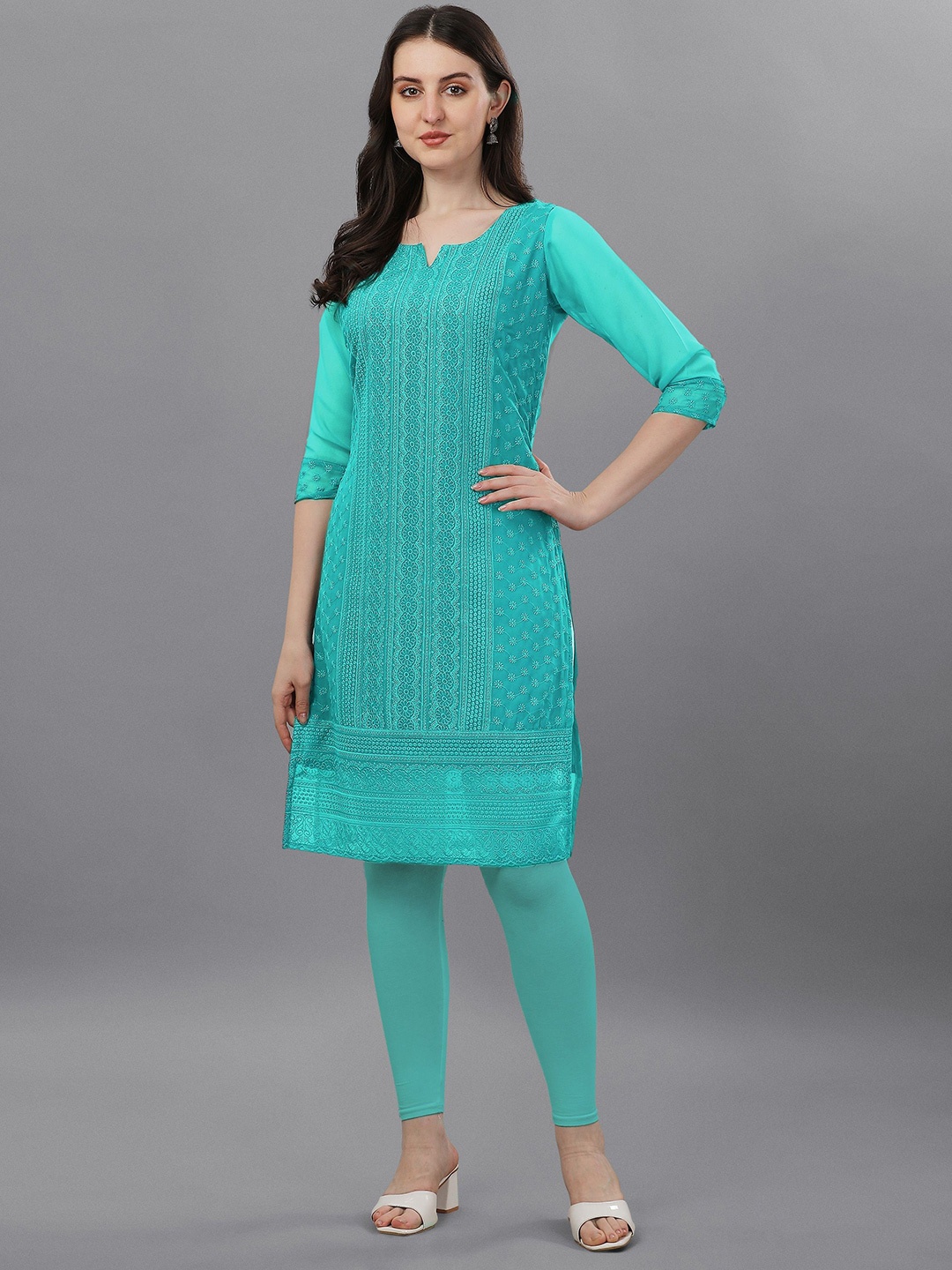 

Trillmixa Women Ethnic Motifs Embroidered Chikankari Kurta, Blue