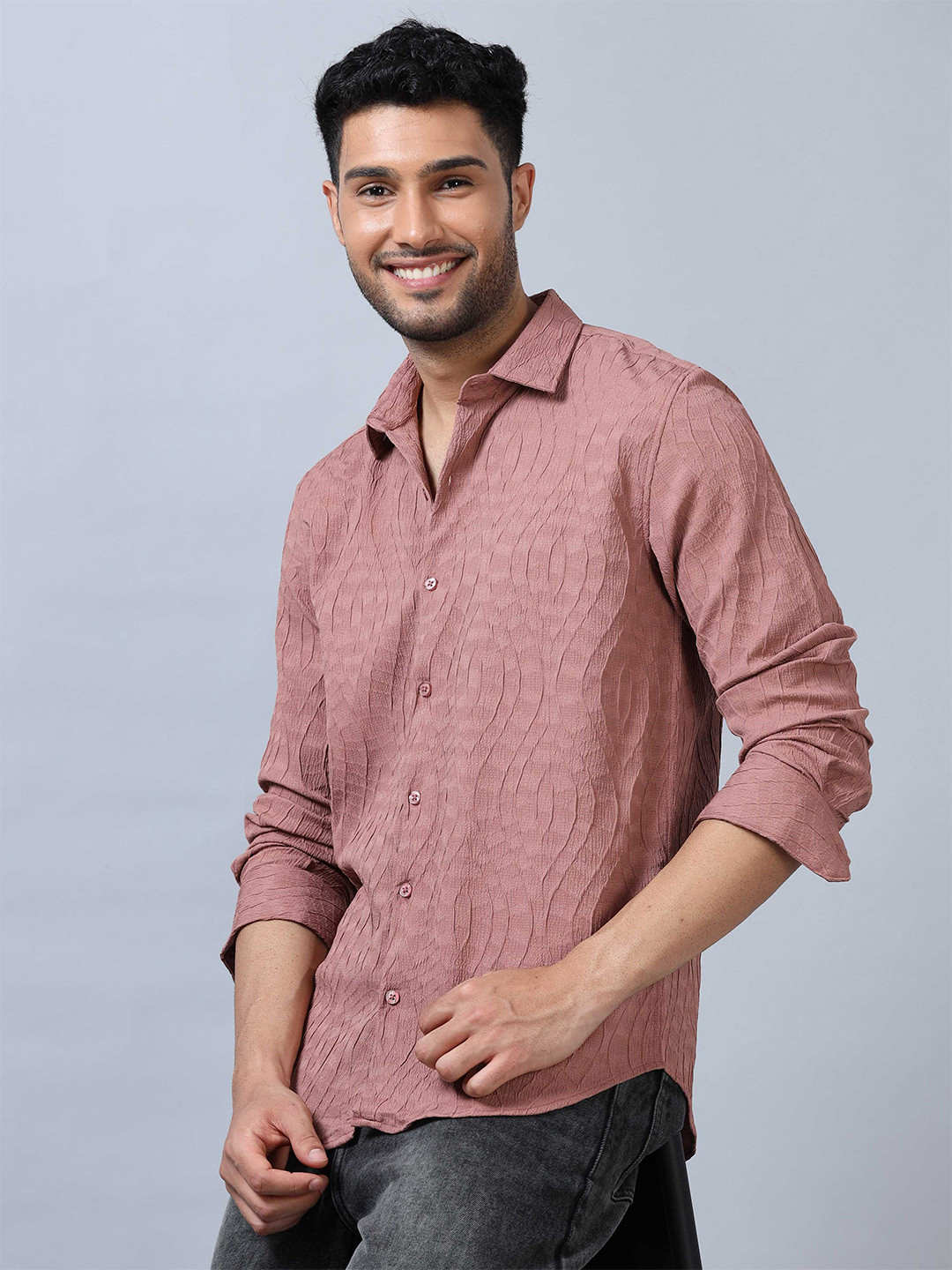 

SORATIA Men Micro Checks Opaque Striped Casual Shirt, Pink