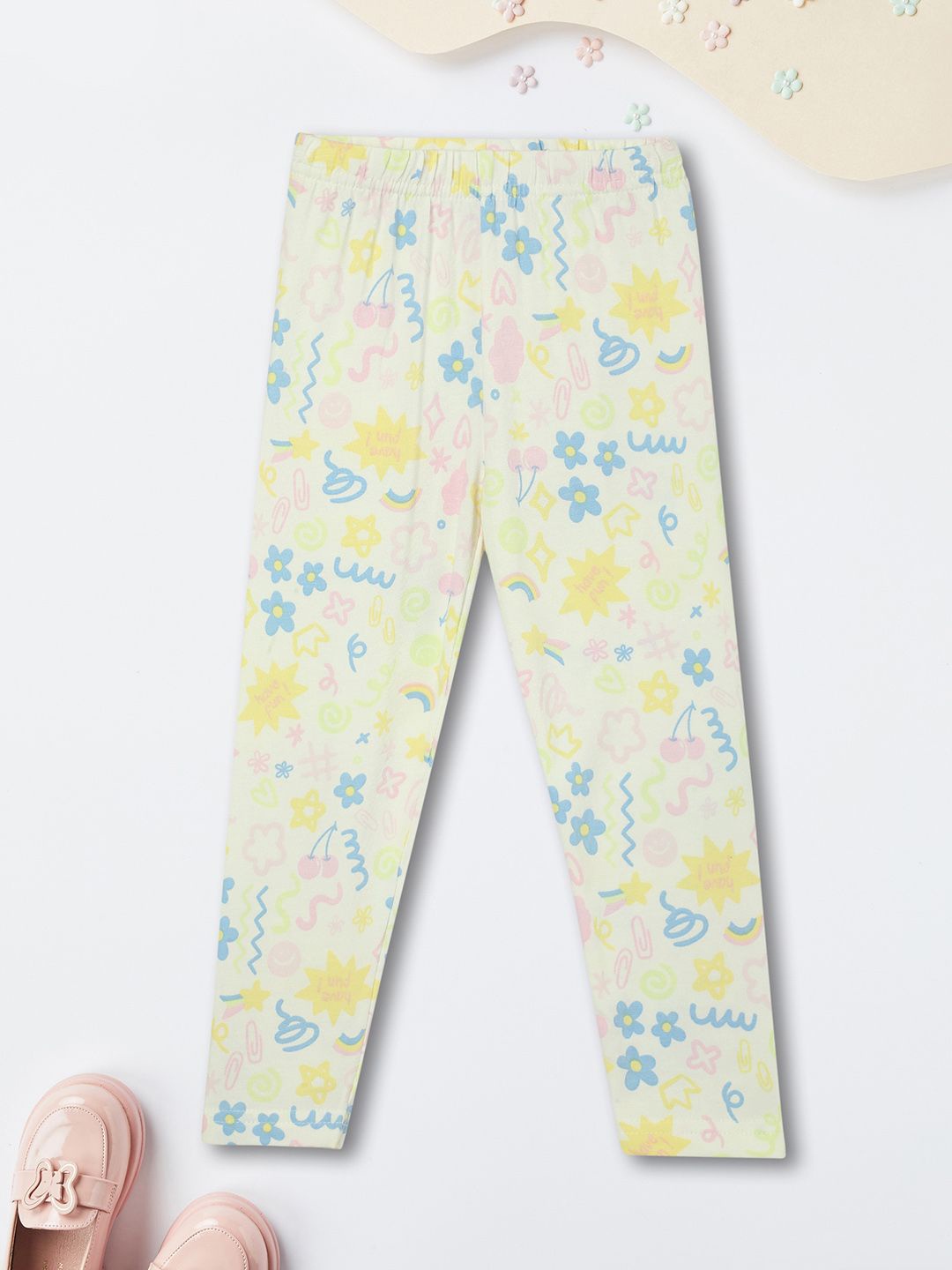 

max Girls Printed Ankle-Length Leggings, Beige