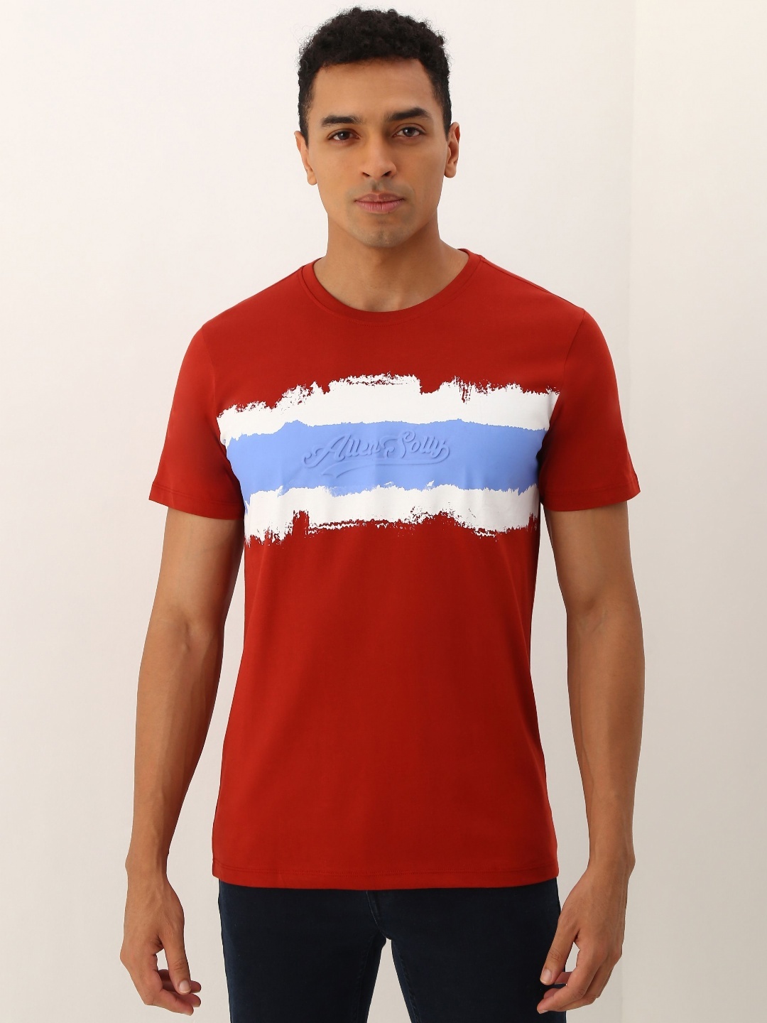 

Allen Solly Men Colourblocked Round Neck Cotton Slim Fit T-Shirt, Red