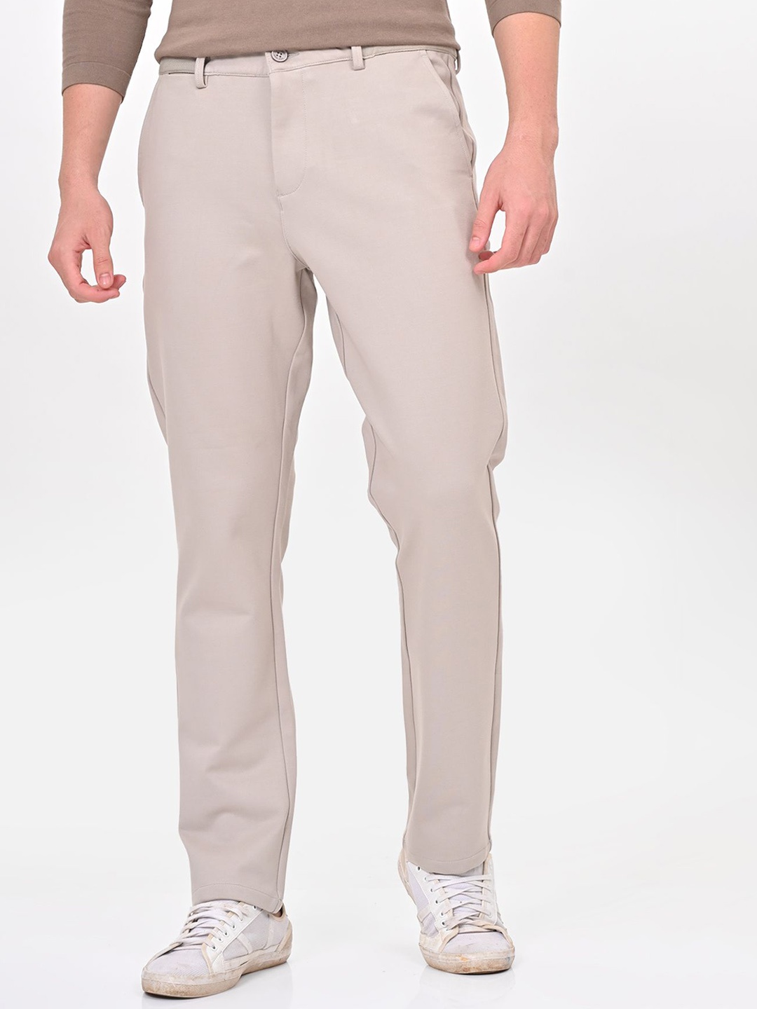 

POE Men Smart Slim Fit Chinos Trousers, Beige