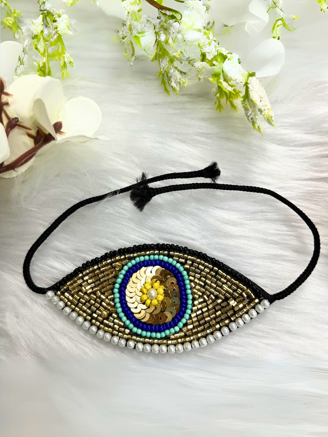 

VIVAZS Evil Eye Beaded Cuff Bracelet, Gold